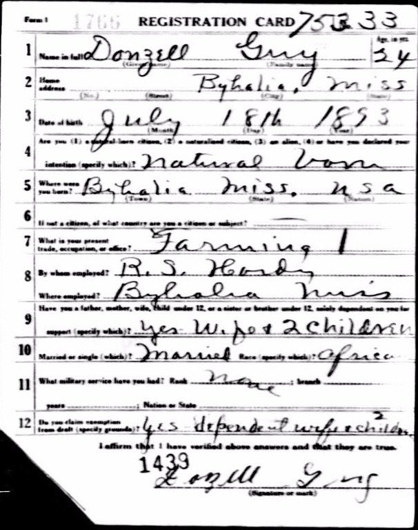 Donzell Guy - U.S., World War I Draft Registration Cards, 1917-1918