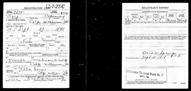 U.S., World War I Draft Registration Cards, 1917-1918 for Roy Copening