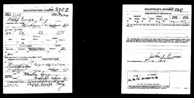 U.S., World War I Draft Registration Cards, 1917-1918 for Philip George Guy