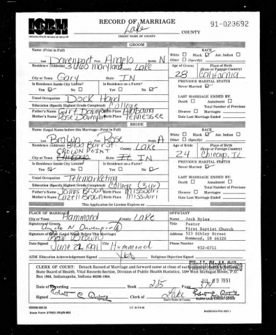 Indiana, Marriage Certificate
