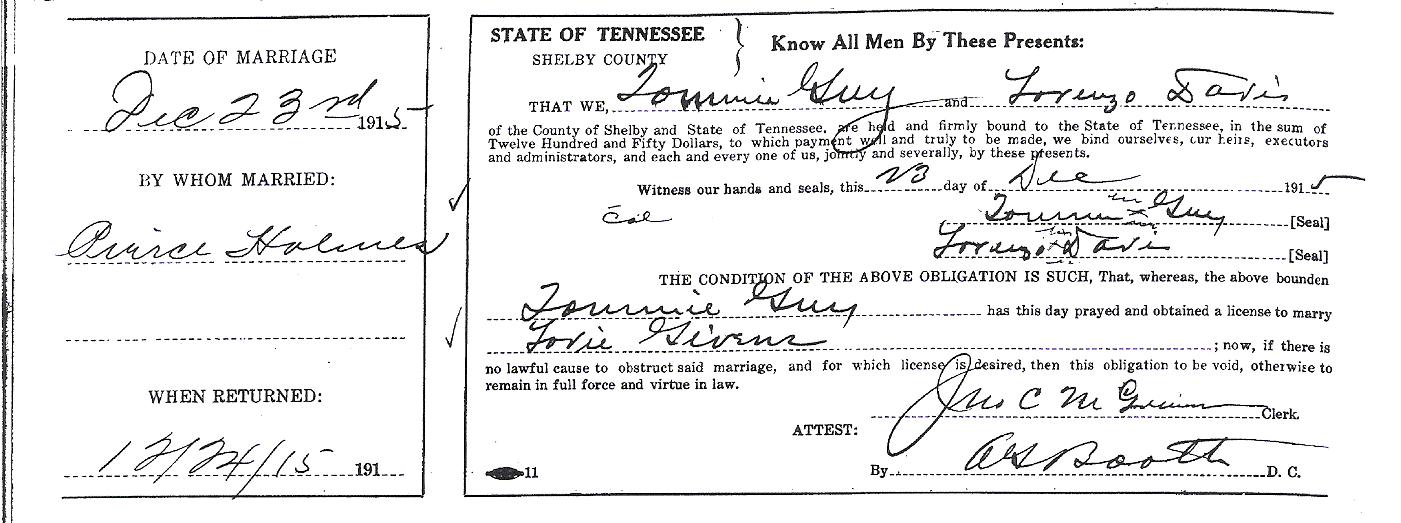 Tommie Guy Sr.'s Marriage License 